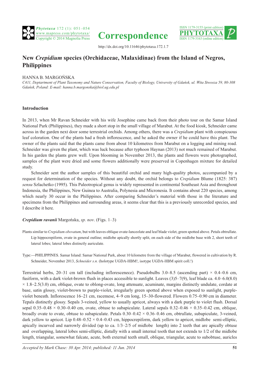 New Crepidium Species (Orchidaceae, Malaxidinae) from the Island of Negros, Philippines