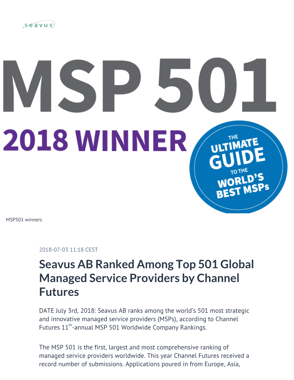 Seavus AB Ranked Among Top 501 Global Managed Service Providers by Channel Futures