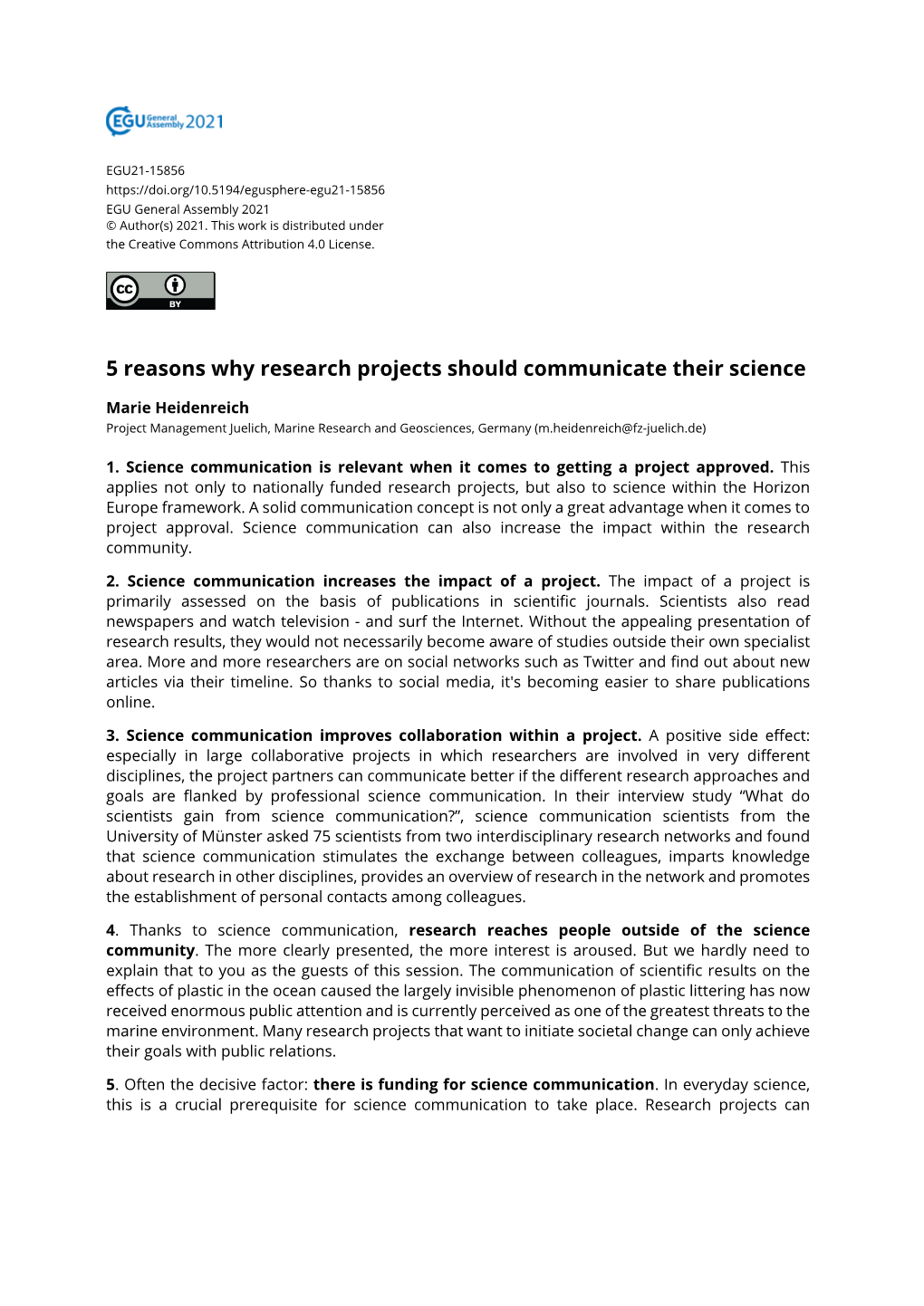 5 Reasons Why Research Projects Should Communicate Their Science