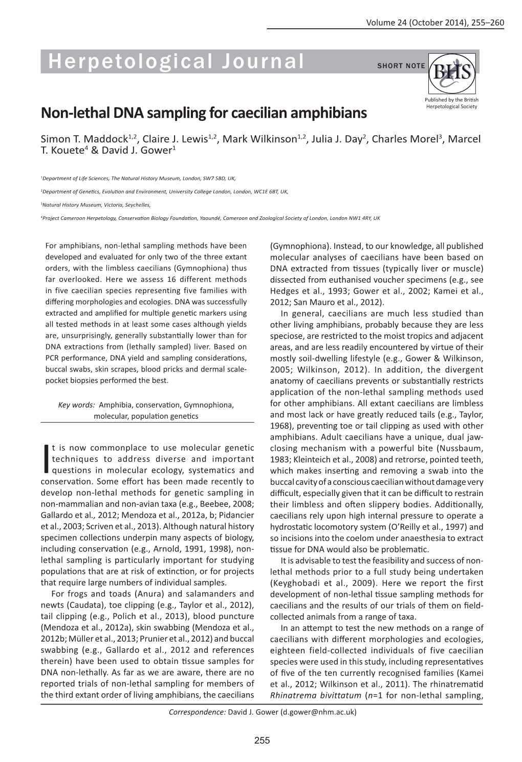 Non-Lethal DNA Sampling for Caecilian Amphibians Herpetological Society