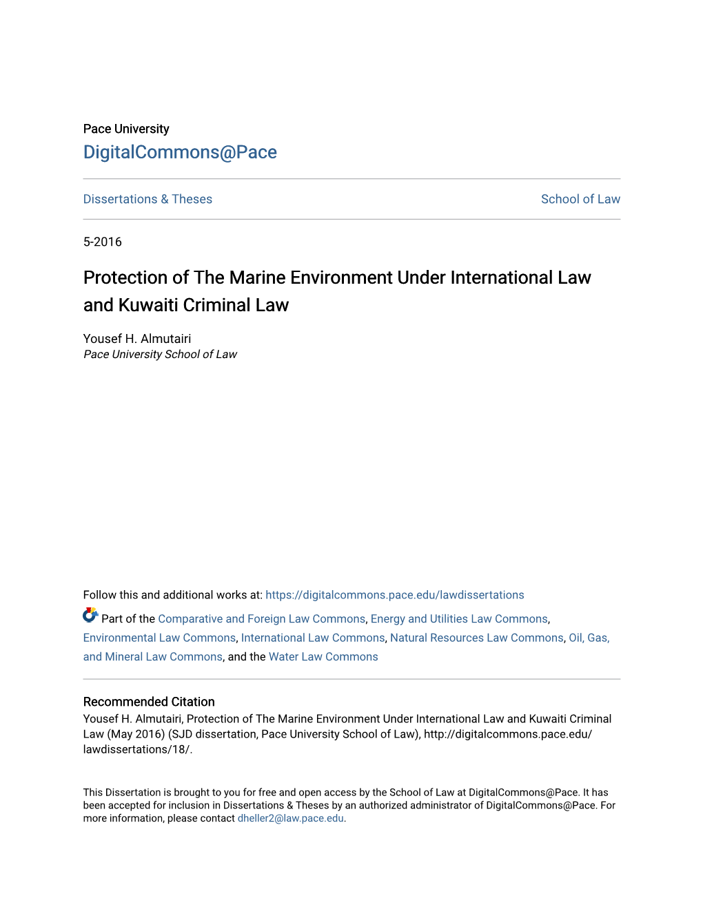 Protection of the Marine Environment Under International Law and Kuwaiti Criminal Law