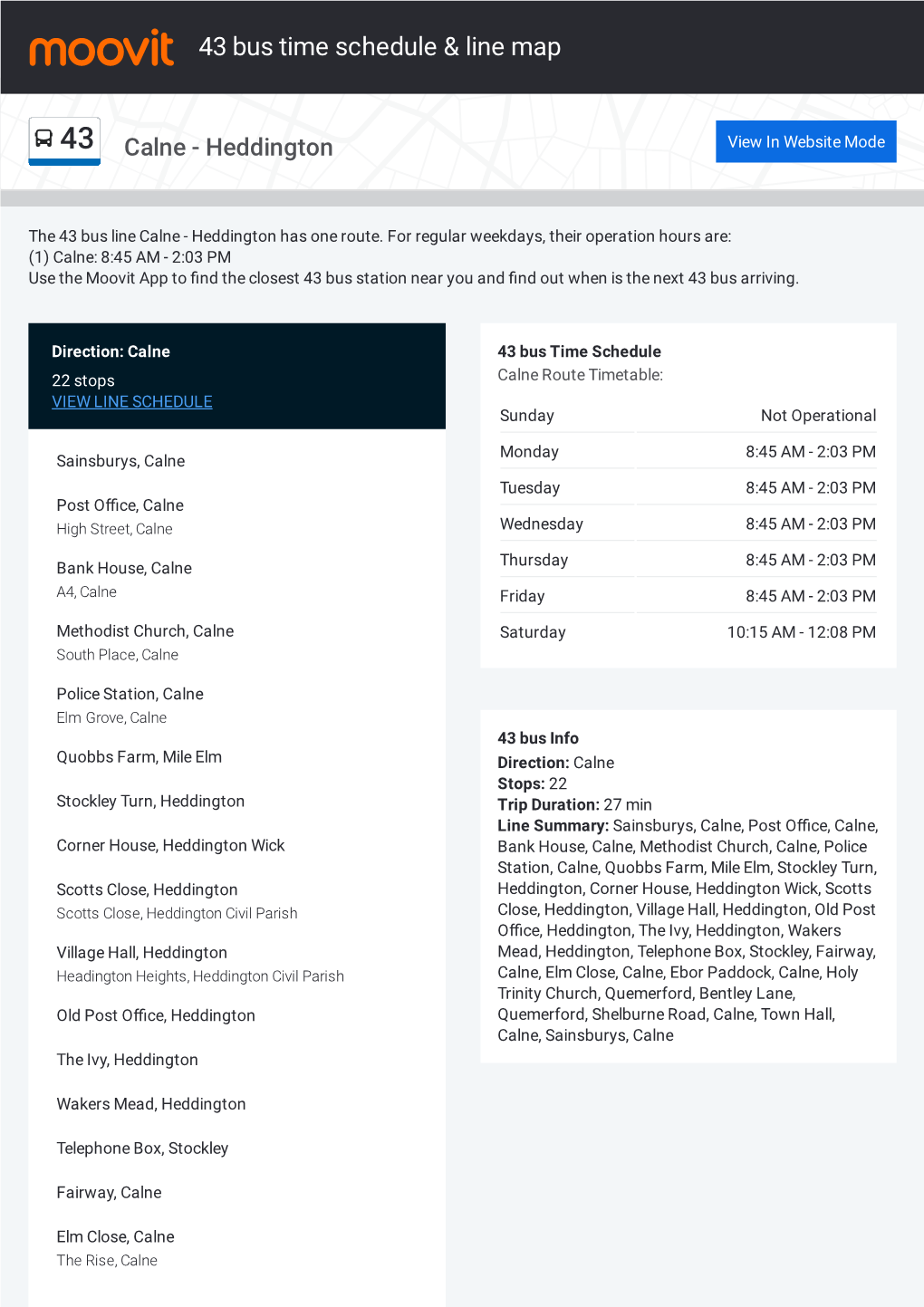 43 Bus Time Schedule & Line Route