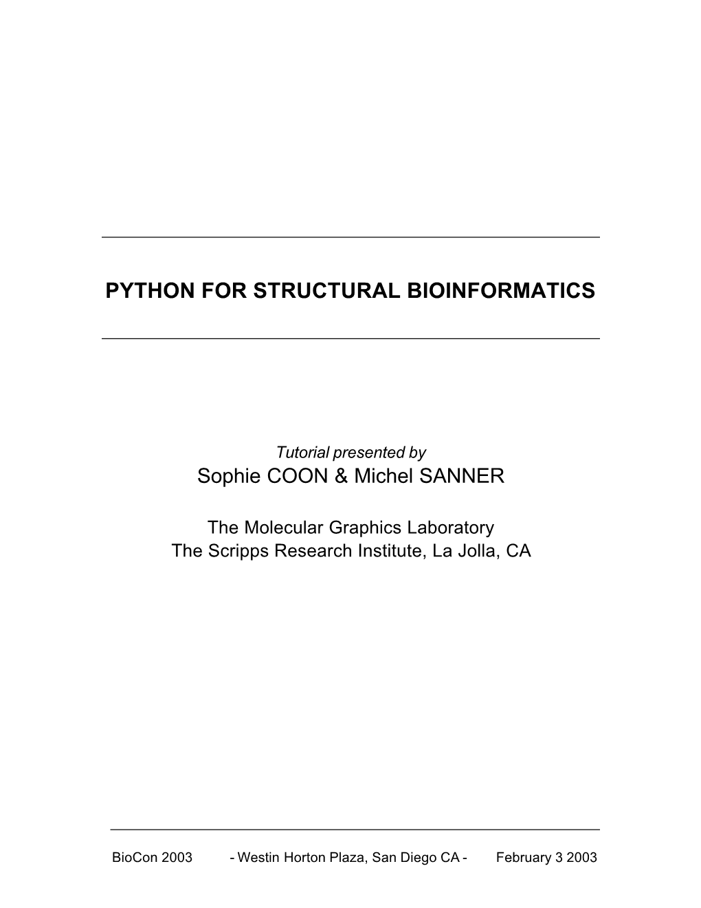 Python for Structural Bioinformatics