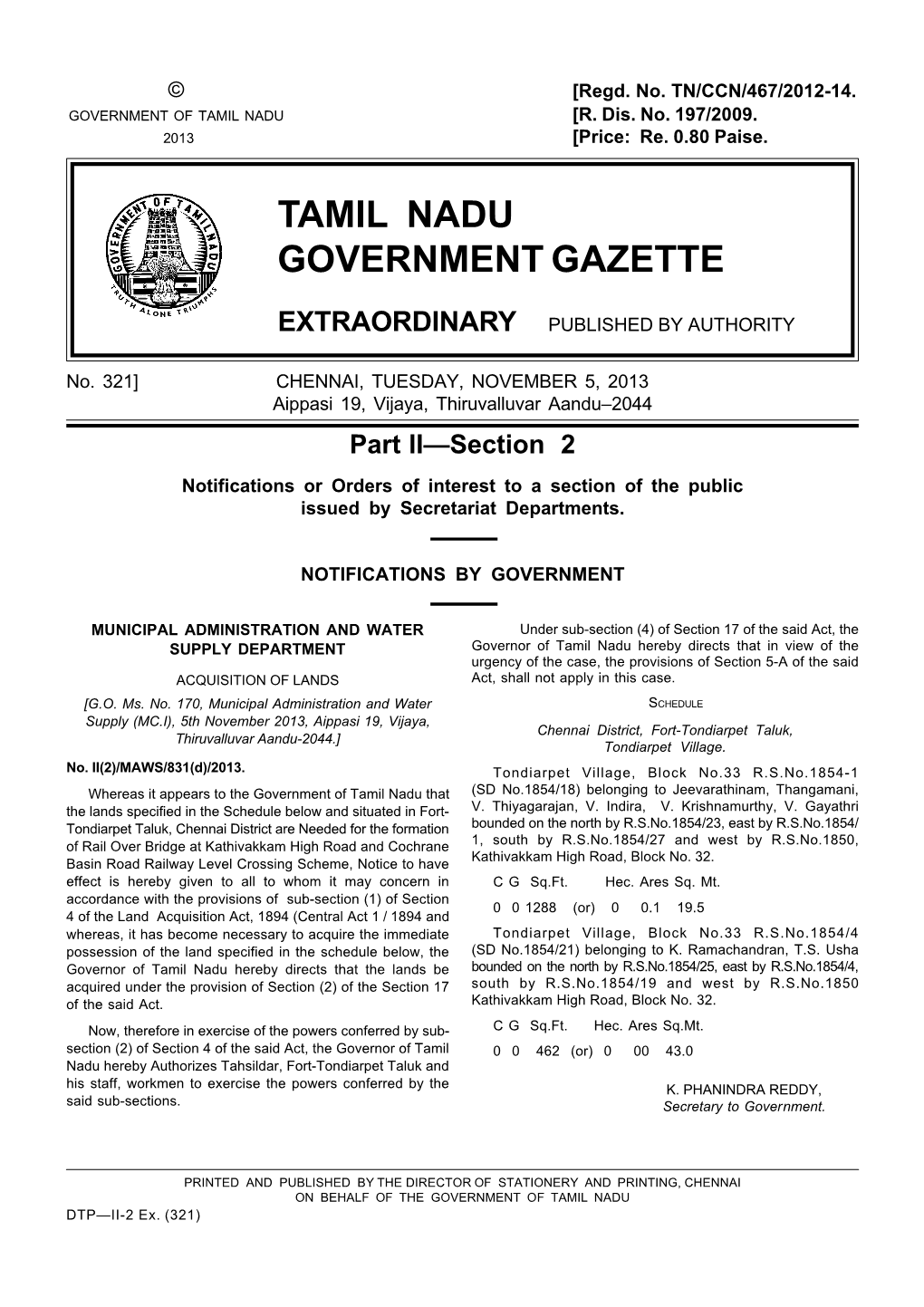 Tamil Nadu Government Gazette Extraordinary