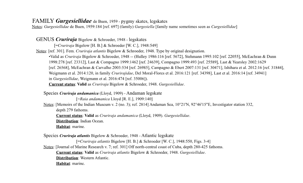 FAMILY Gurgesiellidae De Buen, 1959 - Pygmy Skates, Legskates Notes: Gurgesiellidae De Buen, 1959:184 [Ref