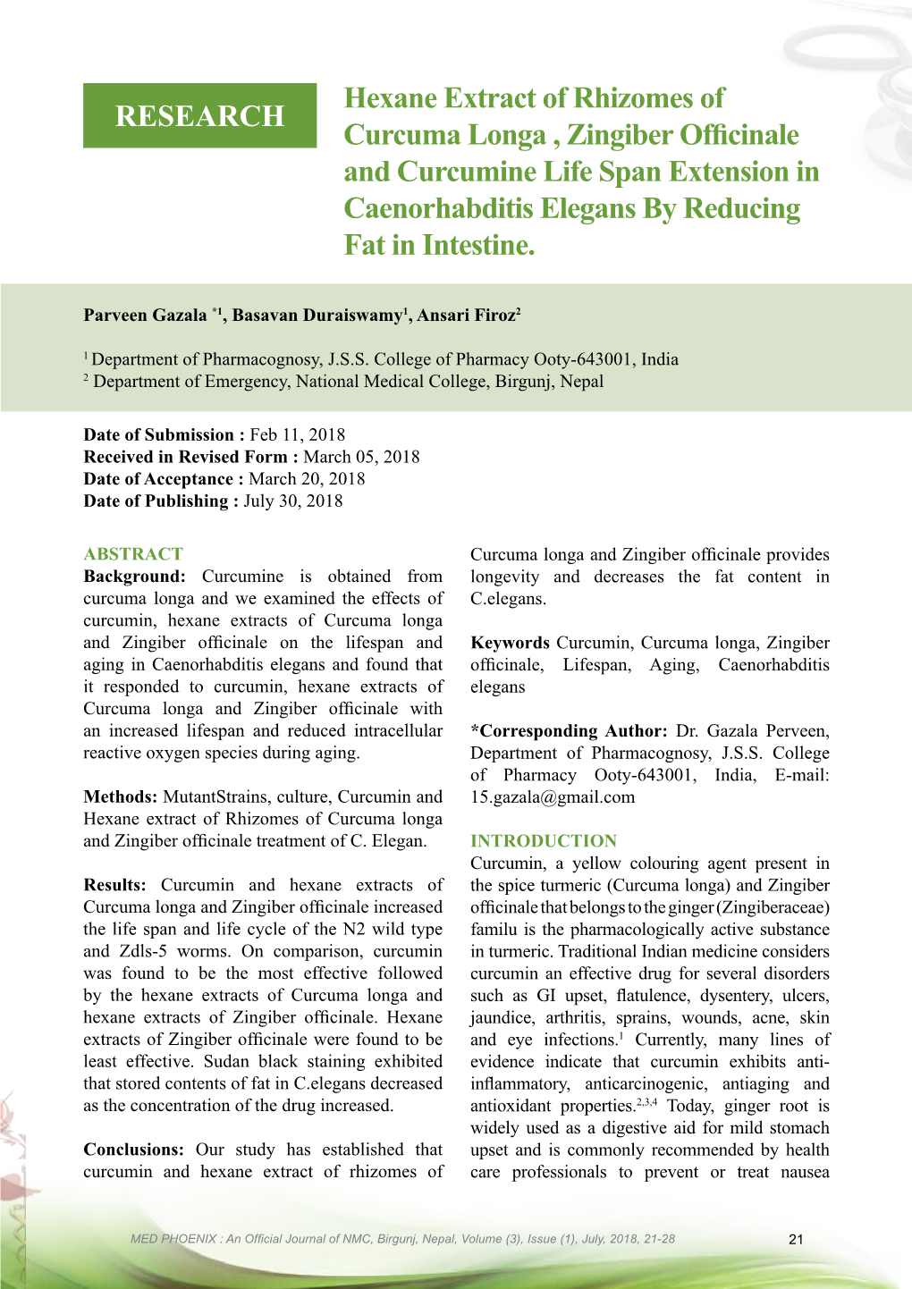 Hexane Extract of Rhizomes of Curcuma Longa , Zingiber