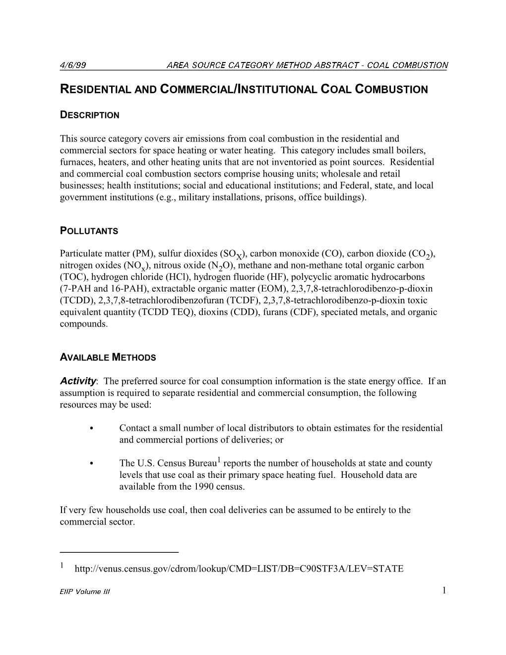 Residential and Commercial/Institutional Coal Combustion