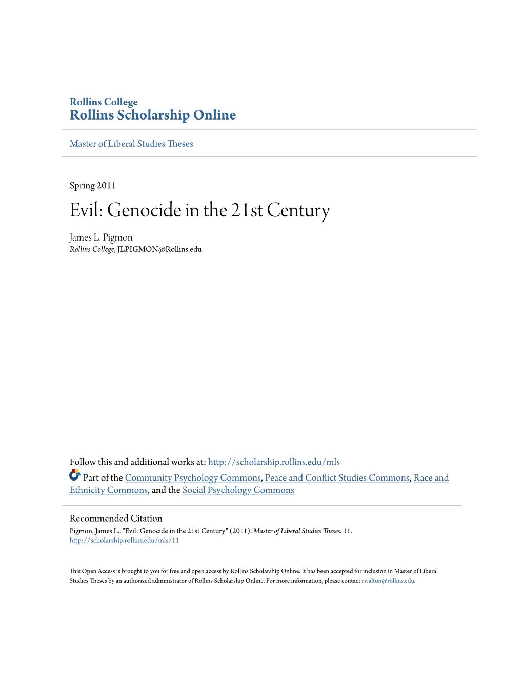 Evil: Genocide in the 21St Century James L