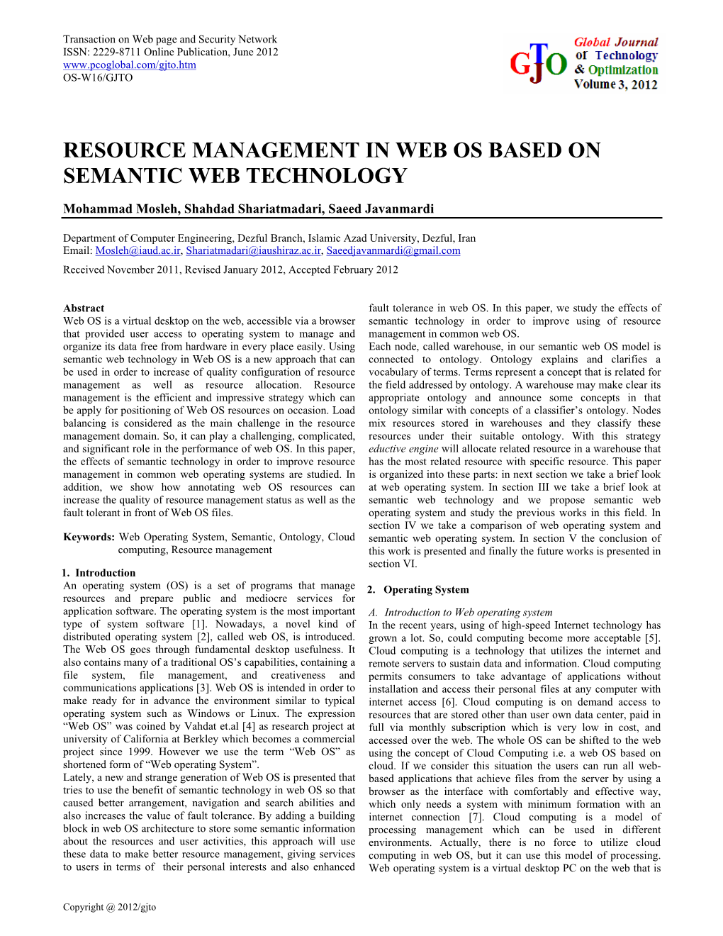 Resource Management in Web Os Based on Semantic Web Technology