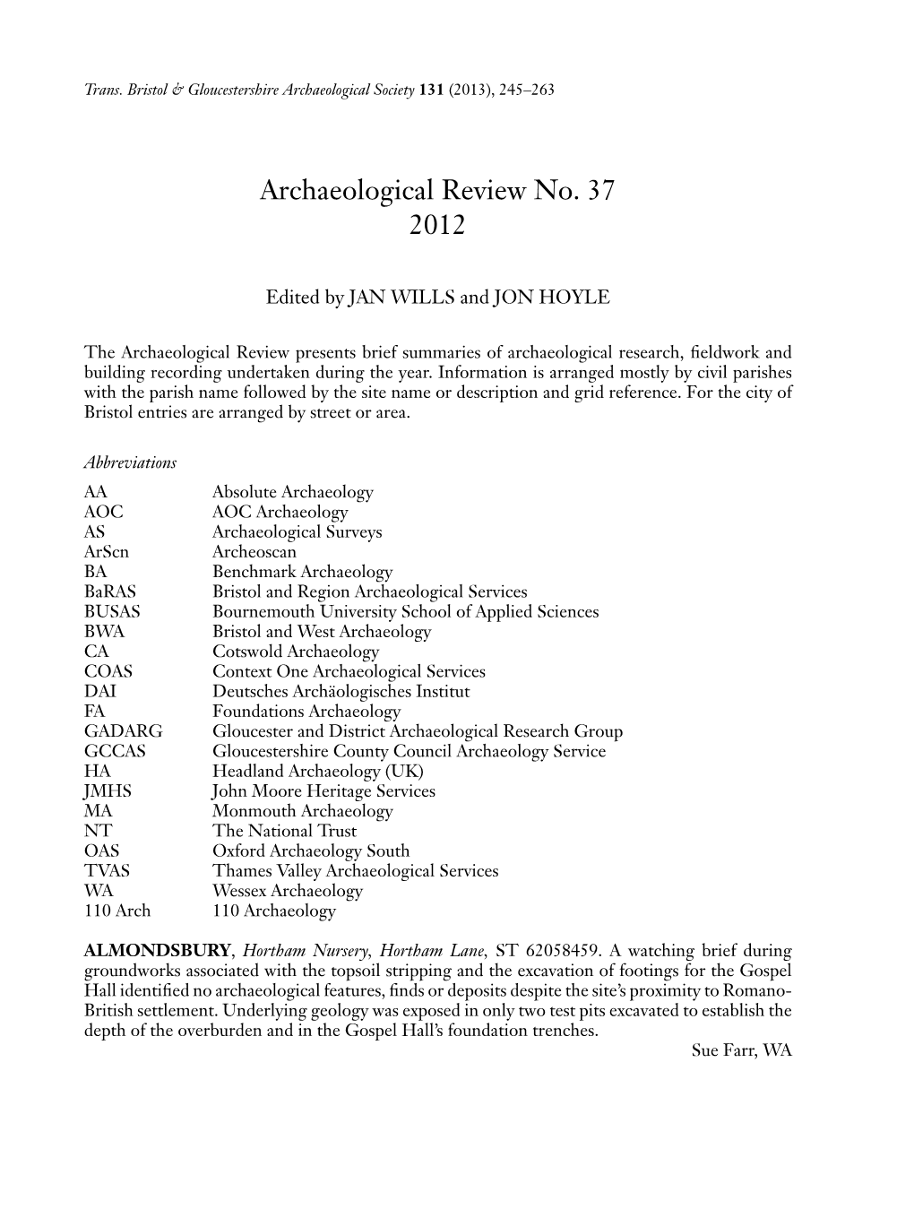 Archaeological Review No. 37 2012