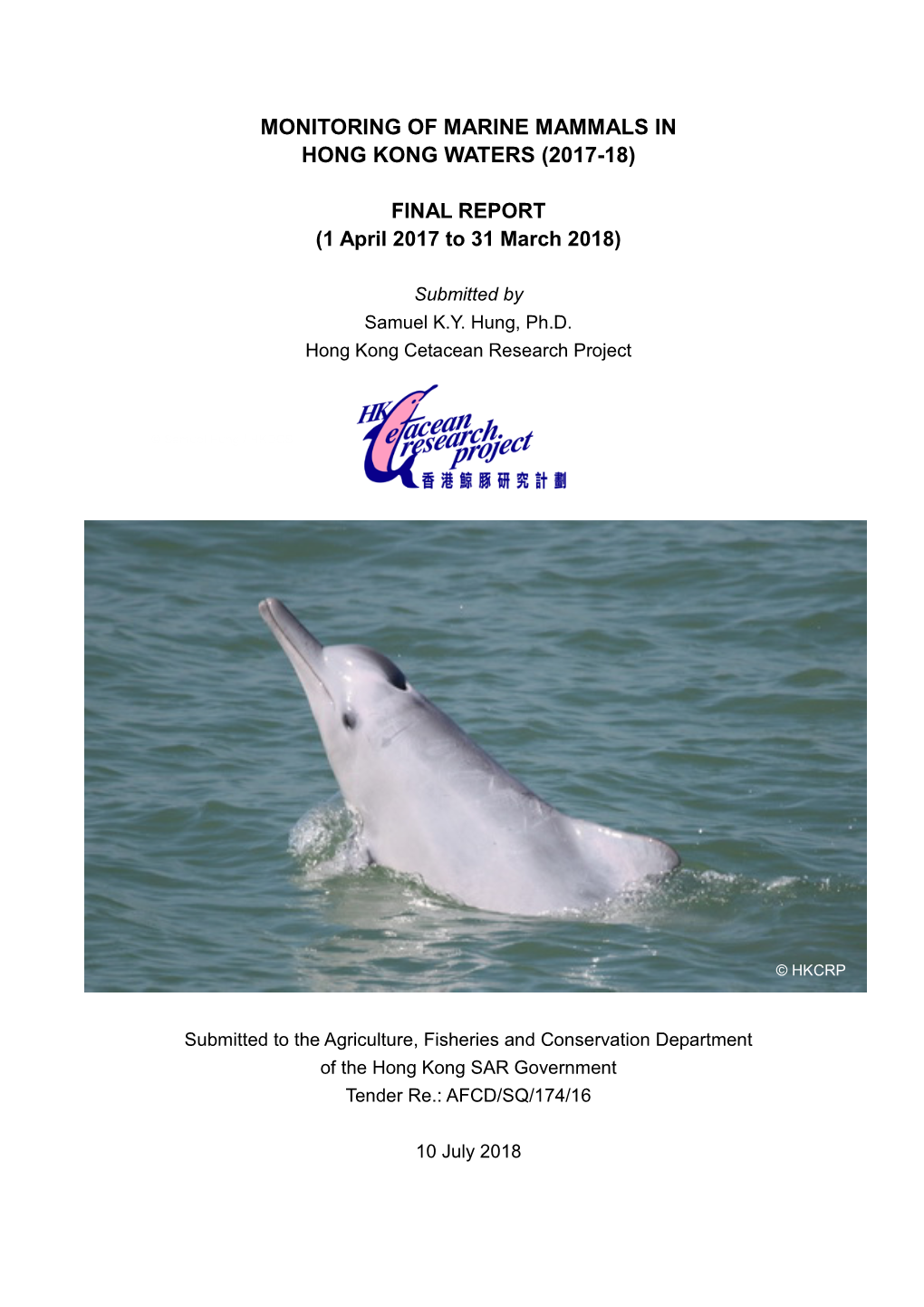 Monitoring of Marine Mammals in Hong Kong Waters (2017-18)