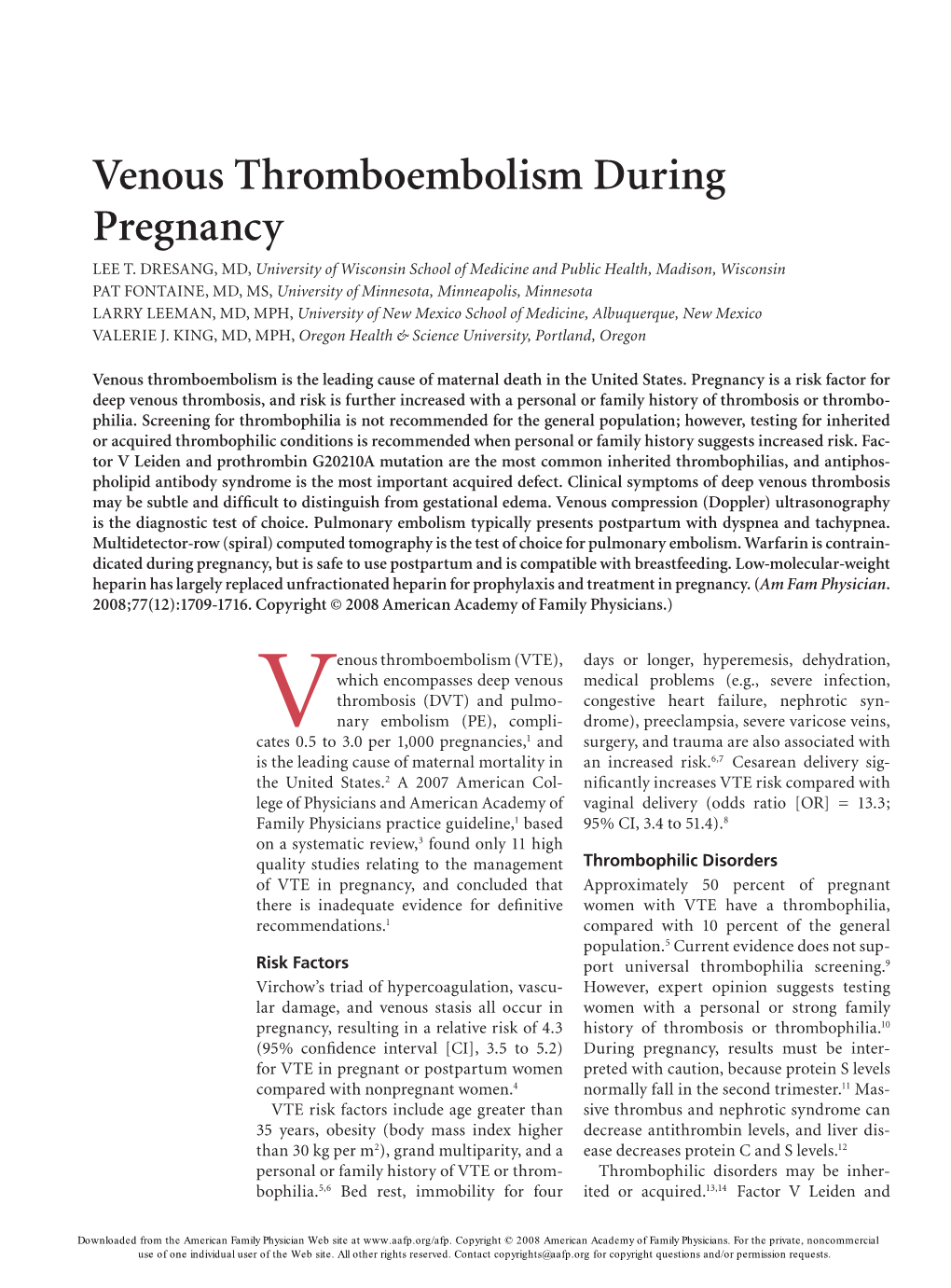 Venous Thromboembolism During Pregnancy LEE T