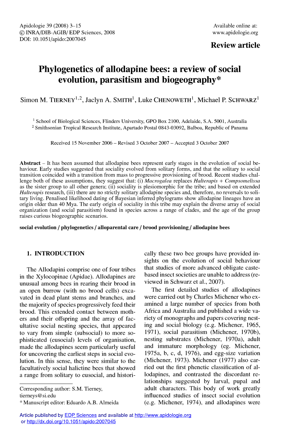 Phylogenetics of Allodapine Bees: a Review of Social Evolution, Parasitism and Biogeography*