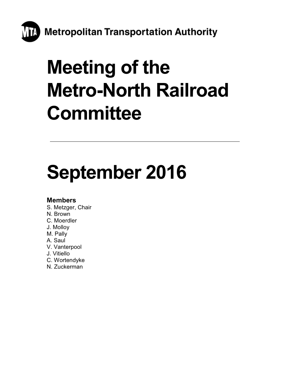 Meeting of the Metro-North Railroad Committee September 2016