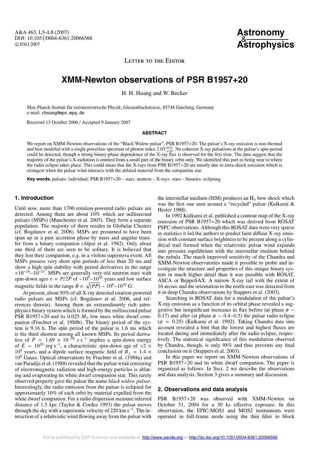 XMM-Newton Observations of PSR B1957+20