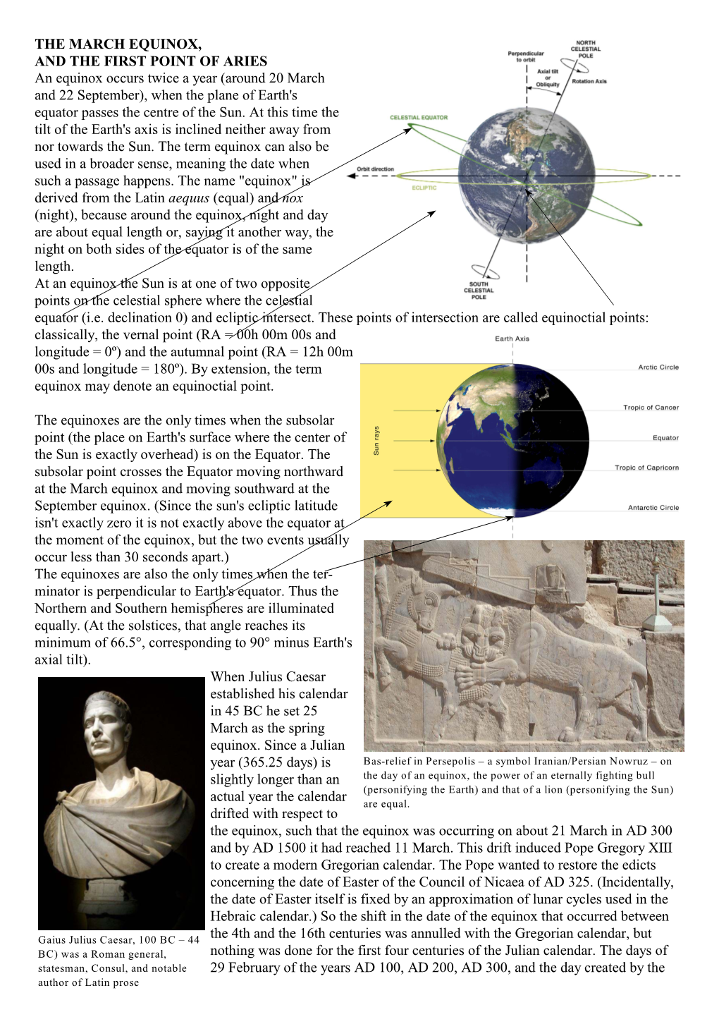 THE MARCH EQUINOX, and the FIRST POINT of ARIES An