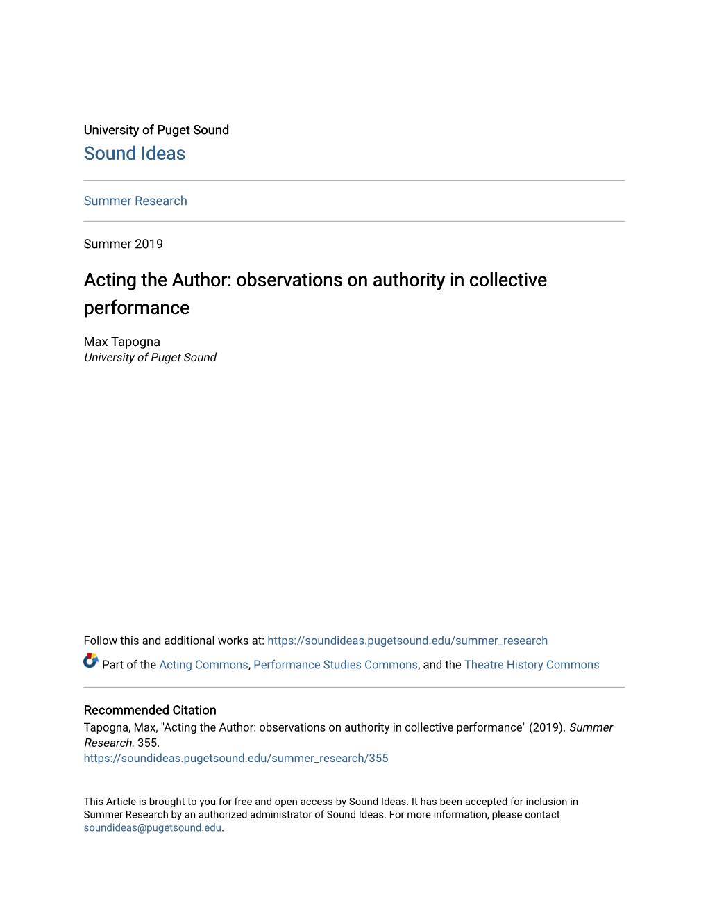 Acting the Author: Observations on Authority in Collective Performance