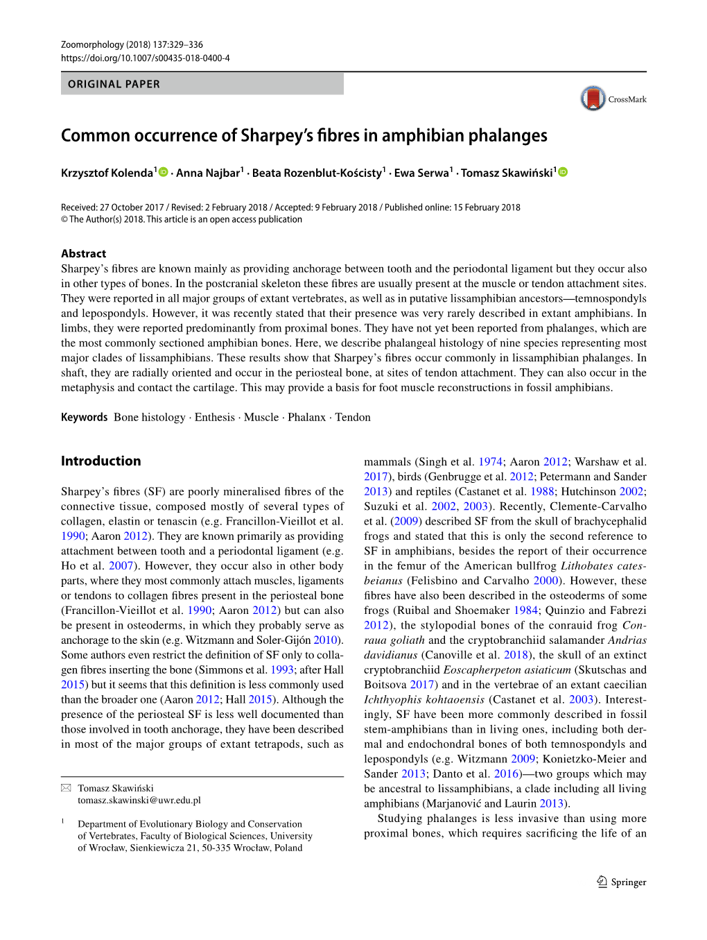 Common Occurrence of Sharpey's Fibres in Amphibian Phalanges