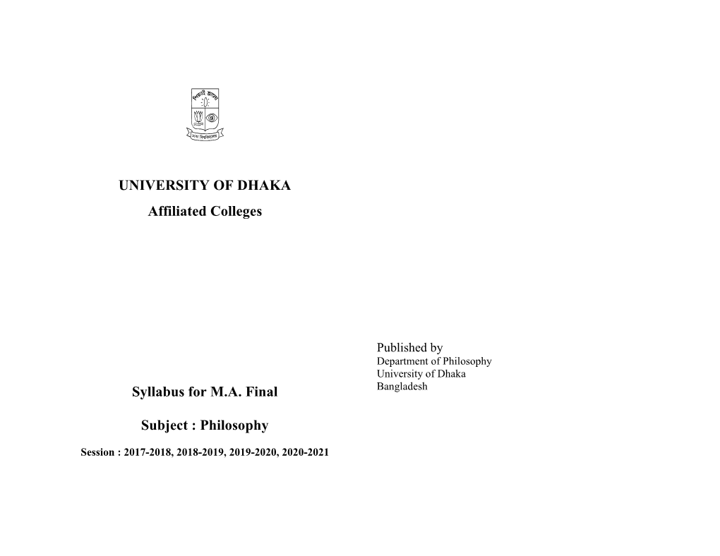 Philosophy University of Dhaka Syllabus for M.A