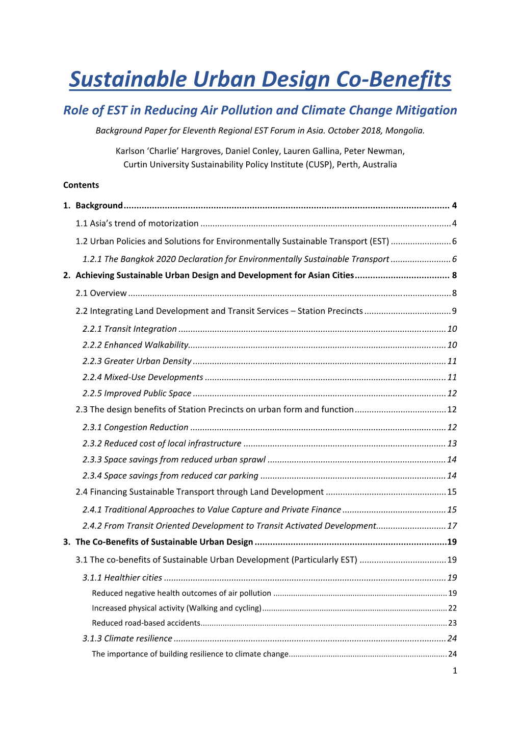 Sustainable Urban Design Co-Benefits Role of EST in Reducing Air Pollution and Climate Change Mitigation Background Paper for Eleventh Regional EST Forum in Asia