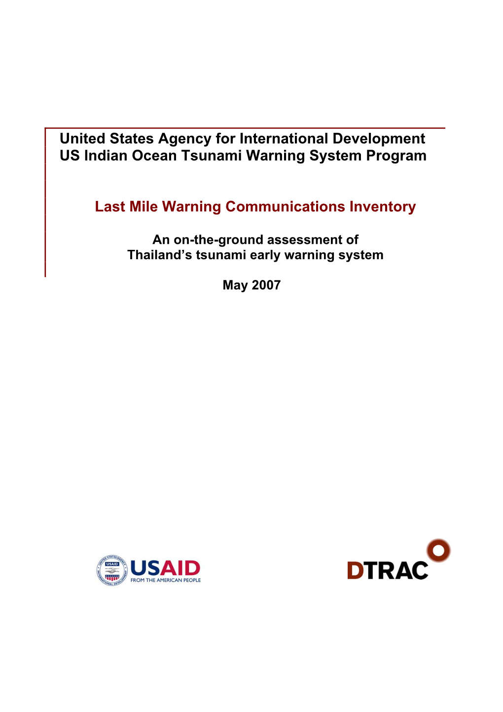 United States Agency for International Development US Indian Ocean Tsunami Warning System Program