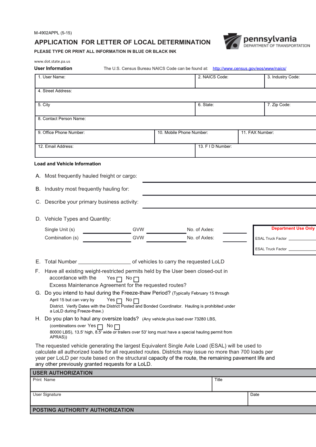 Application for Letter of Local Determination