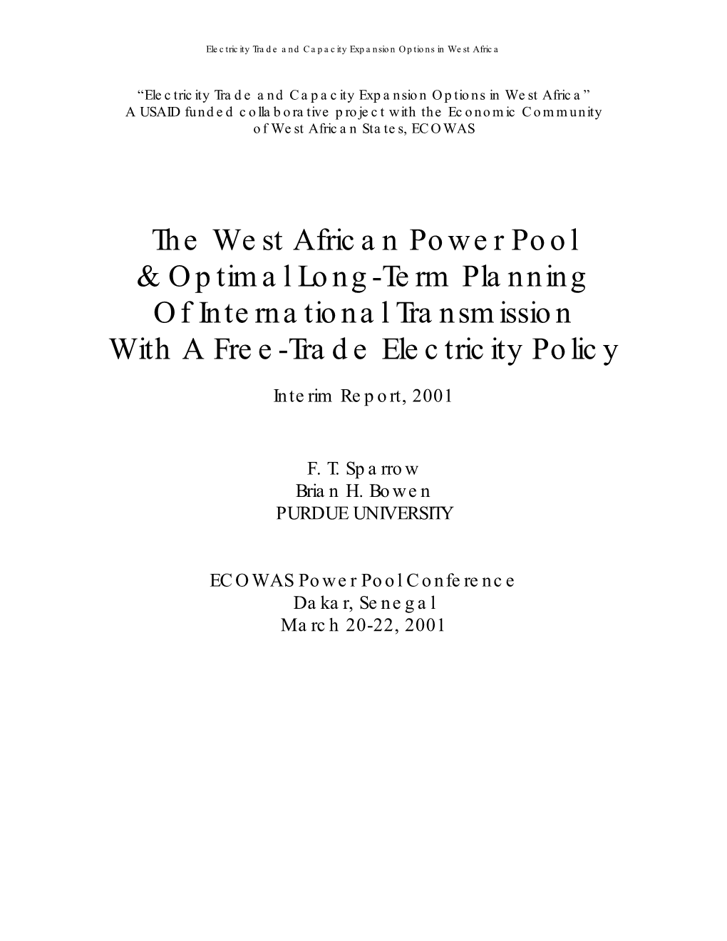 The West African Power Pool & Optimal Long-Term Planning Of