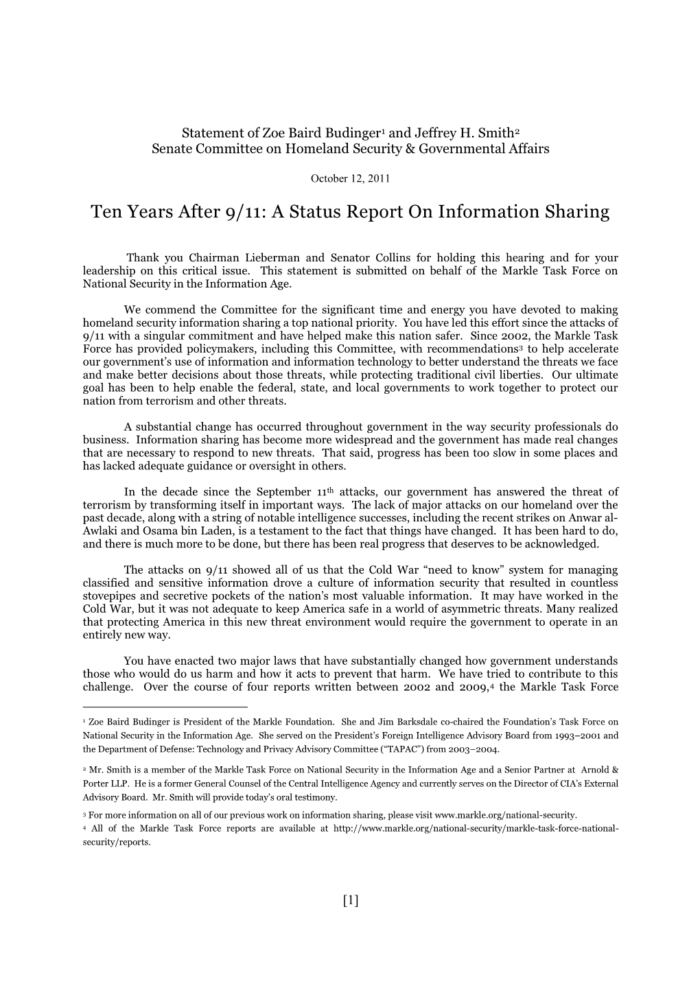 Ten Years After 9/11: a Status Report on Information Sharing