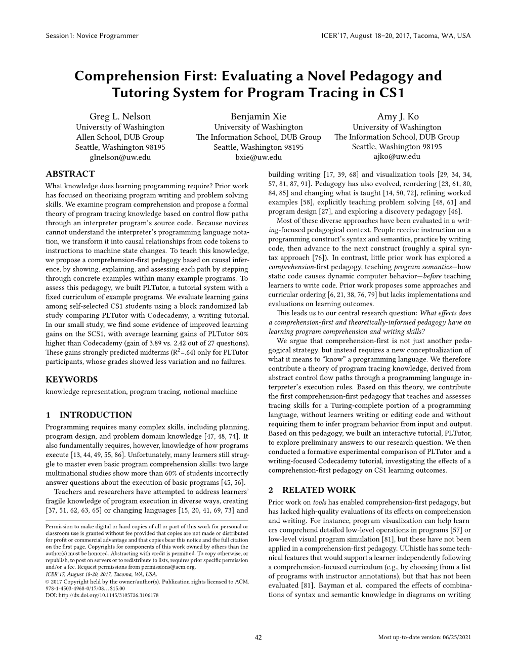 Comprehension First: Evaluating a Novel Pedagogy and Tutoring System for Program Tracing in CS1