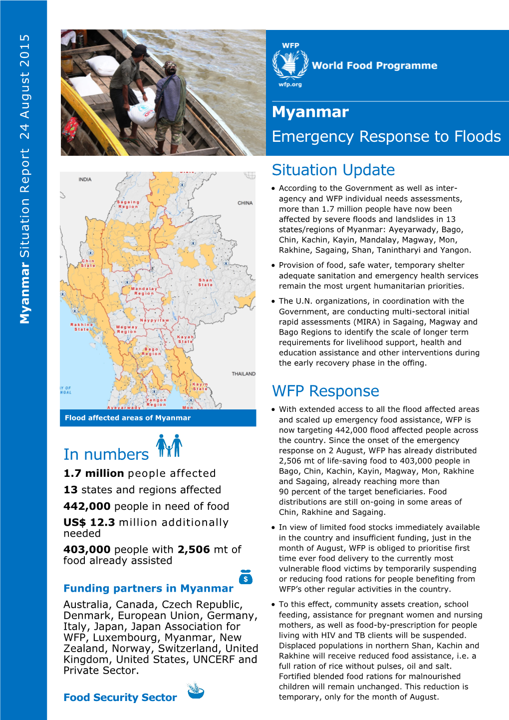 Myanmar Emergency Response to Floods Situation Update WFP