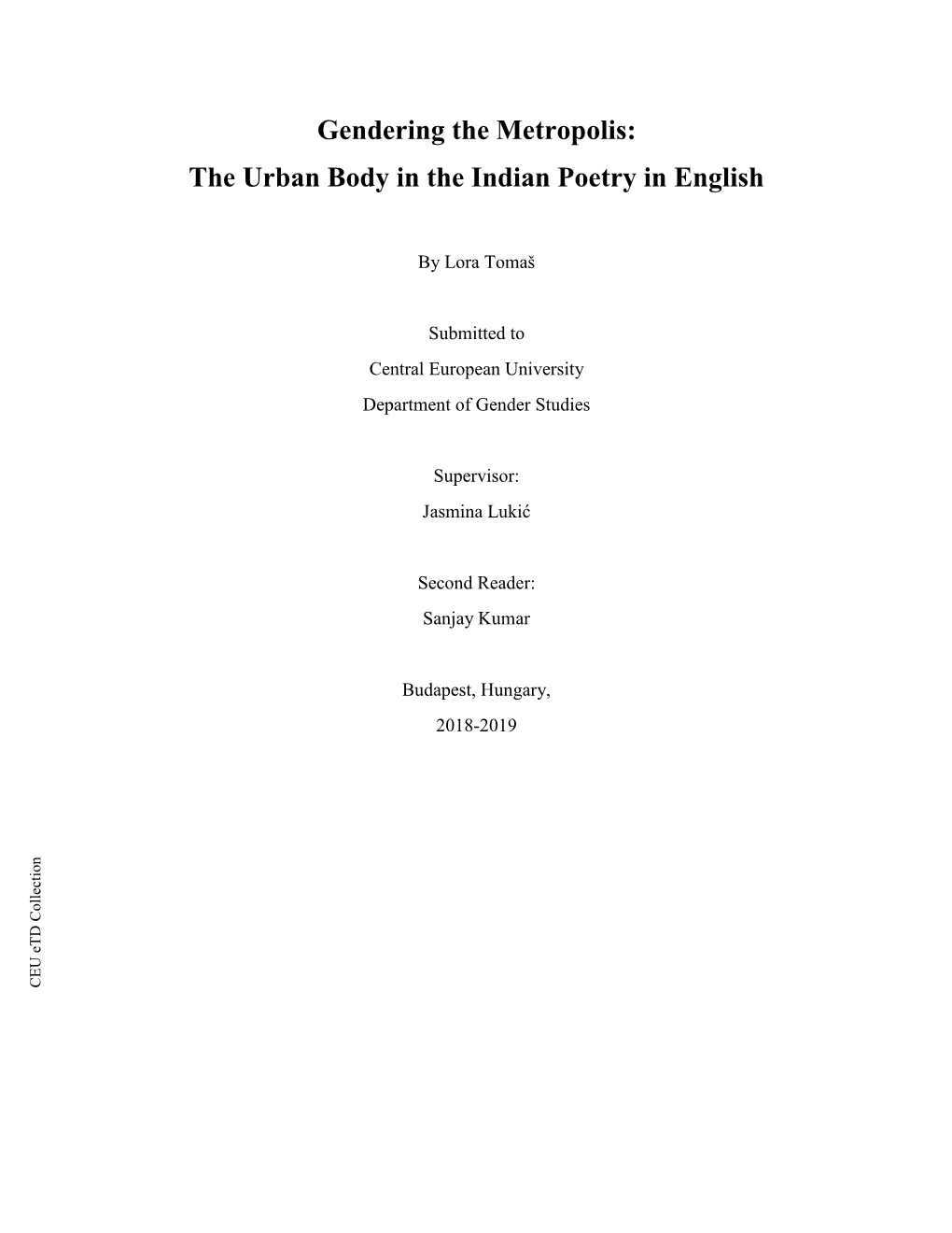 The Urban Body in the Indian Poetry in English