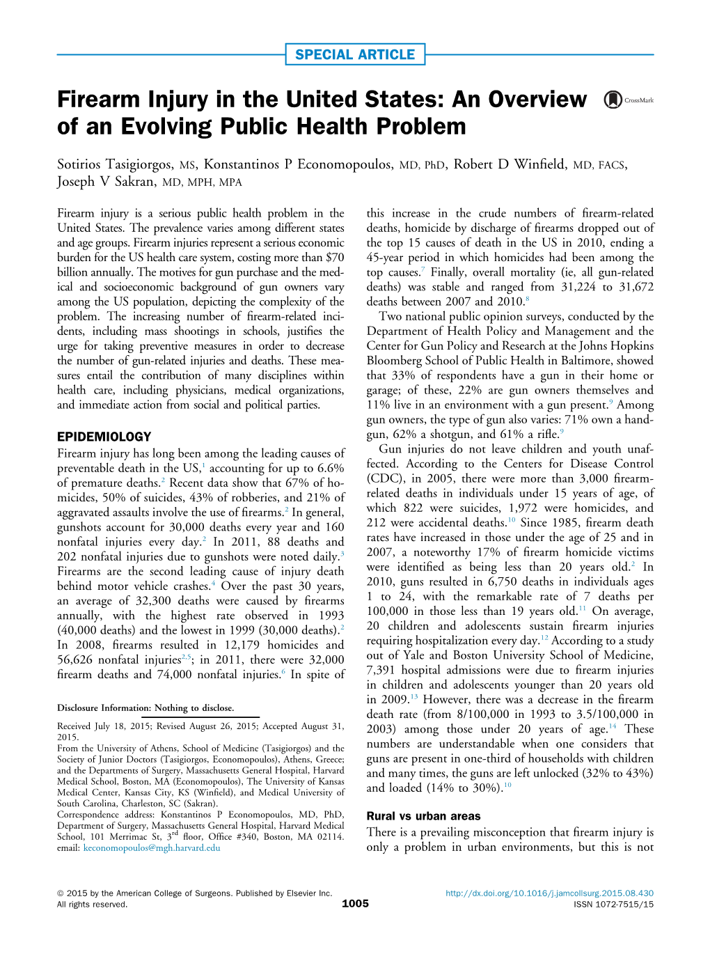 Firearm Injury in the United States: an Overview of an Evolving Public Health Problem
