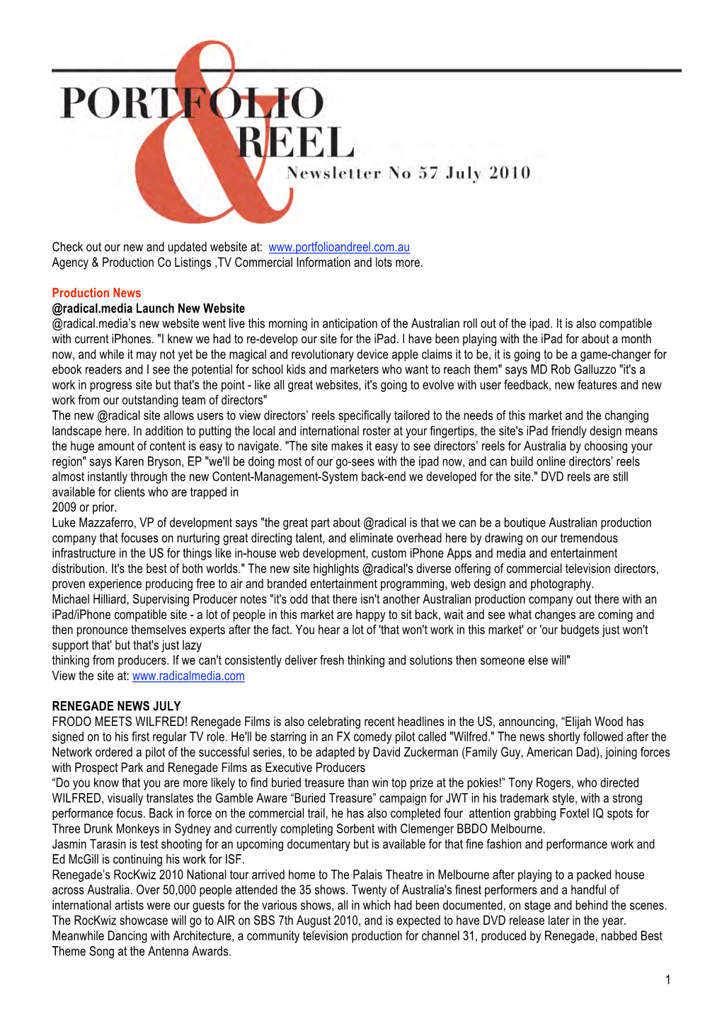 Newsletter No 57 July 2010