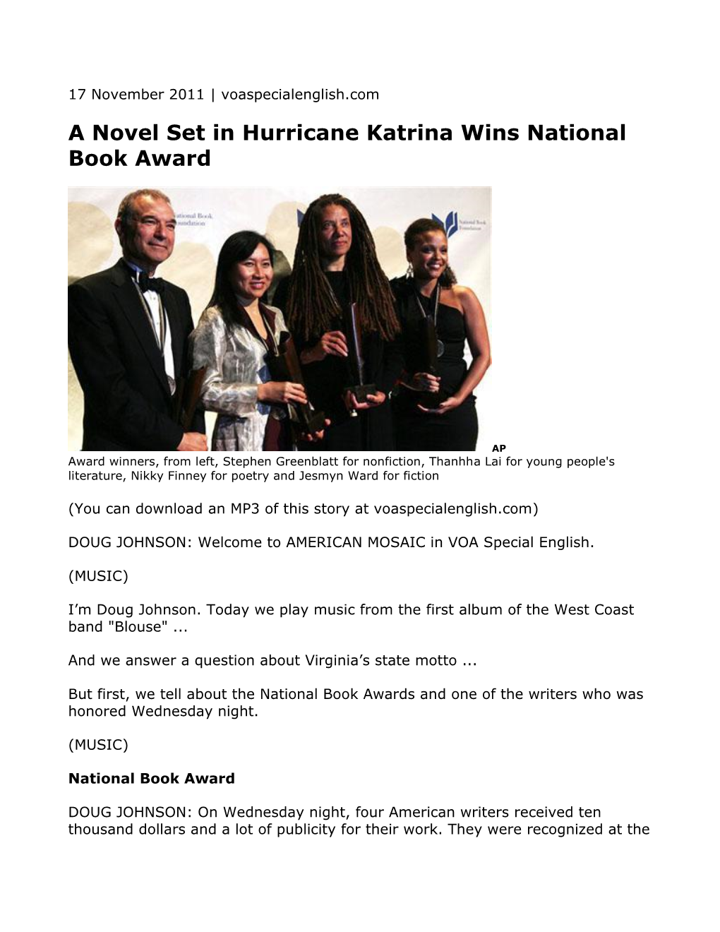 A Novel Set in Hurricane Katrina Wins National Book Award