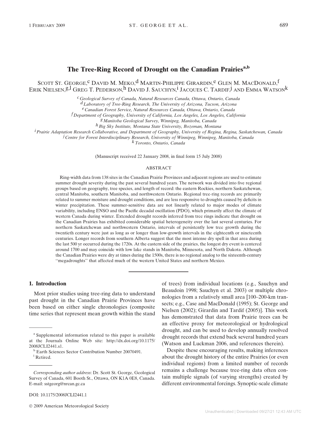 The Tree-Ring Record of Drought on the Canadian Prairiesa,B