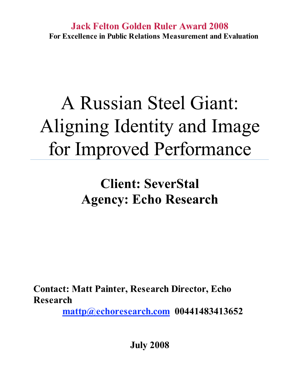 Severstal and Echo Research, “A Russian Steel Giant: Aligning