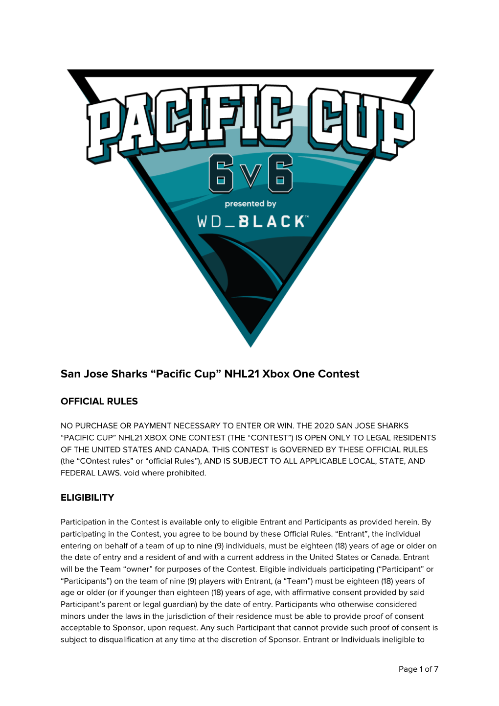 San Jose Sharks “Pacific Cup” NHL21 Xbox One Contest