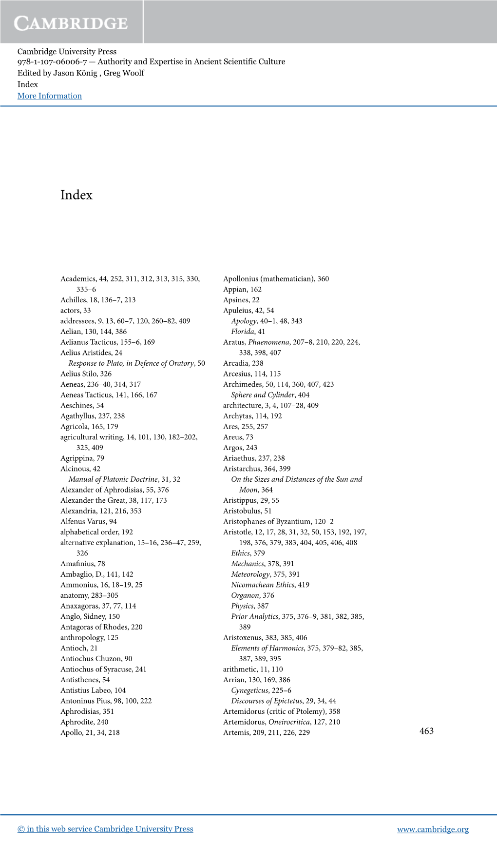 Cambridge University Press 978-1-107-06006-7 — Authority and Expertise in Ancient Scientific Culture Edited by Jason König , Greg Woolf Index More Information