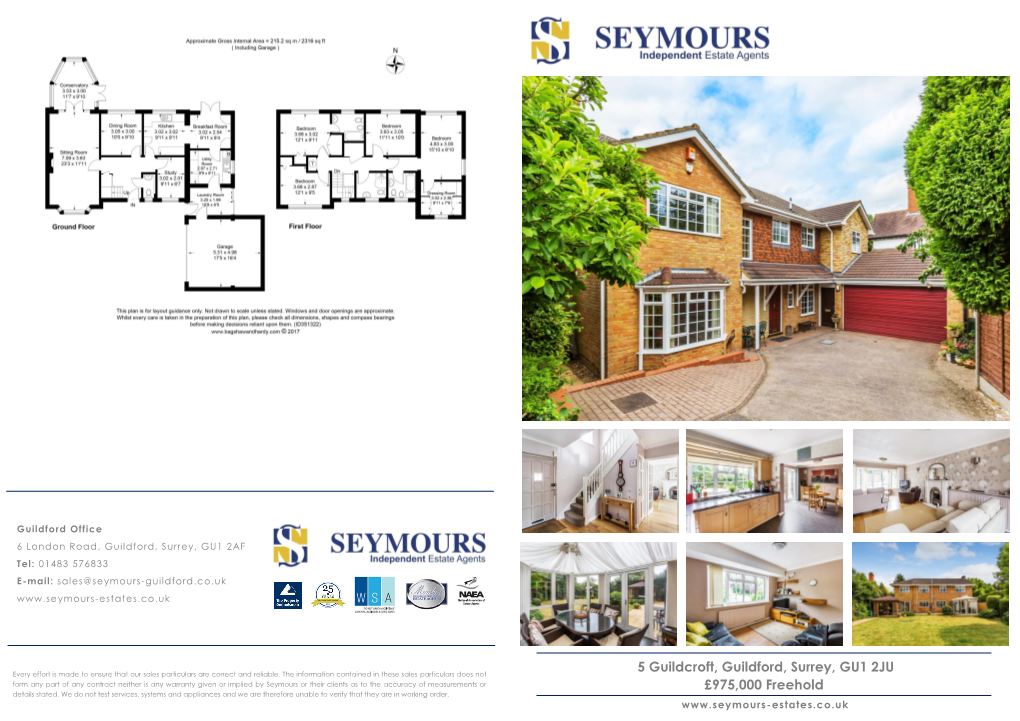 5 Guildcroft, Guildford, Surrey, GU1 2JU Every Effort Is Made to Ensure That Our Sales Particulars Are Correct and Reliable