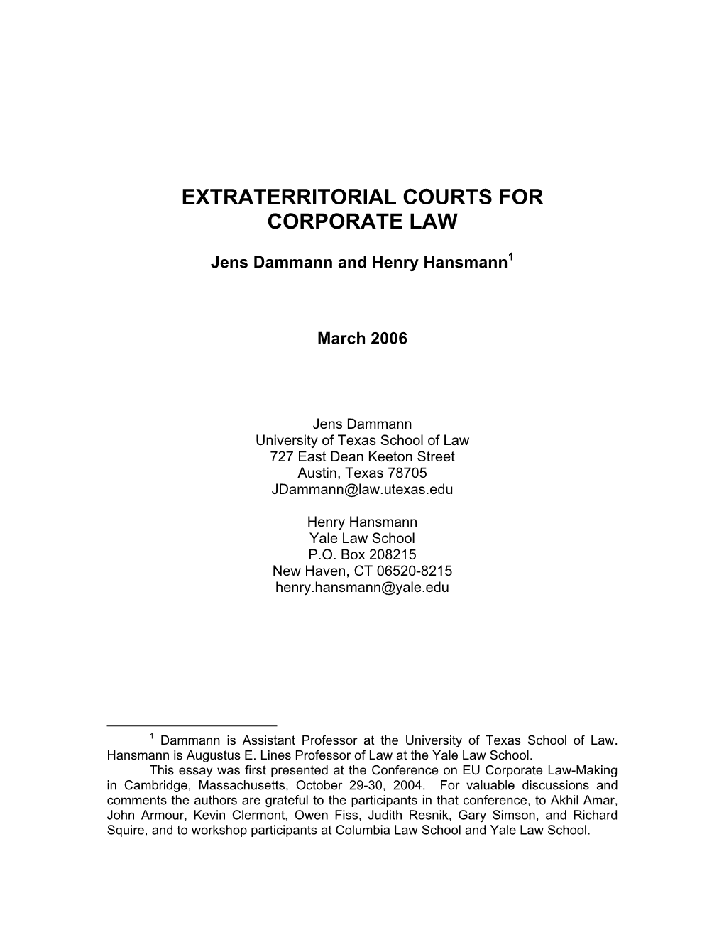 Extraterritorial Courts for Corporate Law