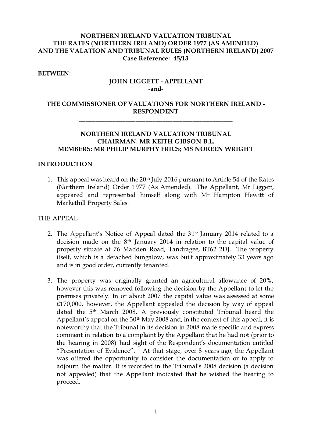 Northern Ireland Valuation Tribunal the Rates