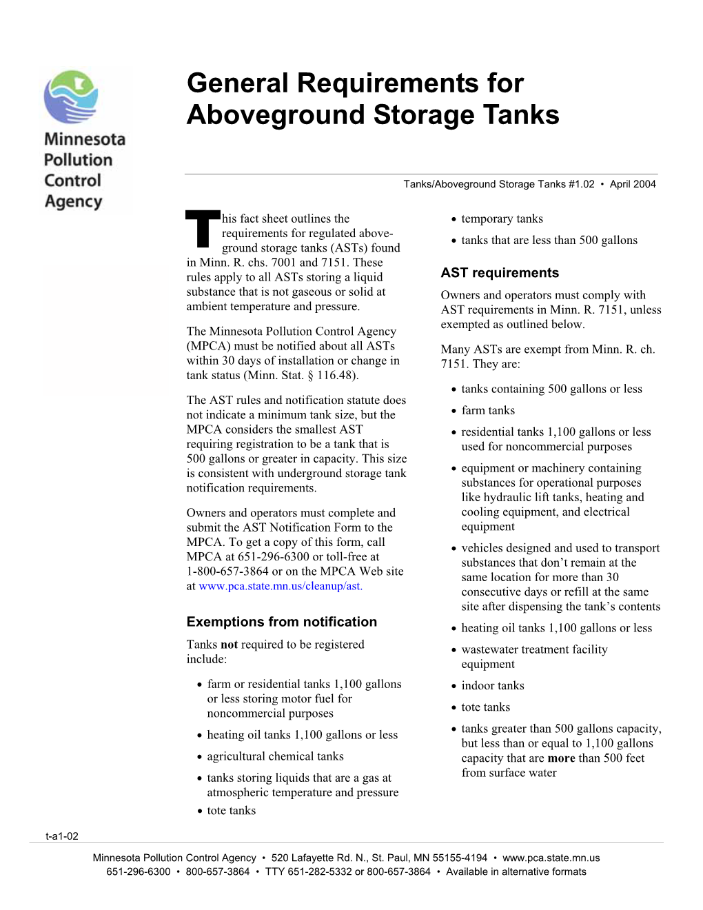 General Requirements for Aboveground Storage Tanks