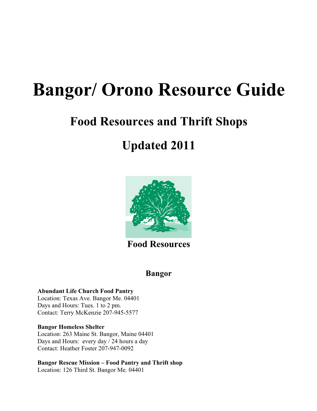 Bangor Resource Guide