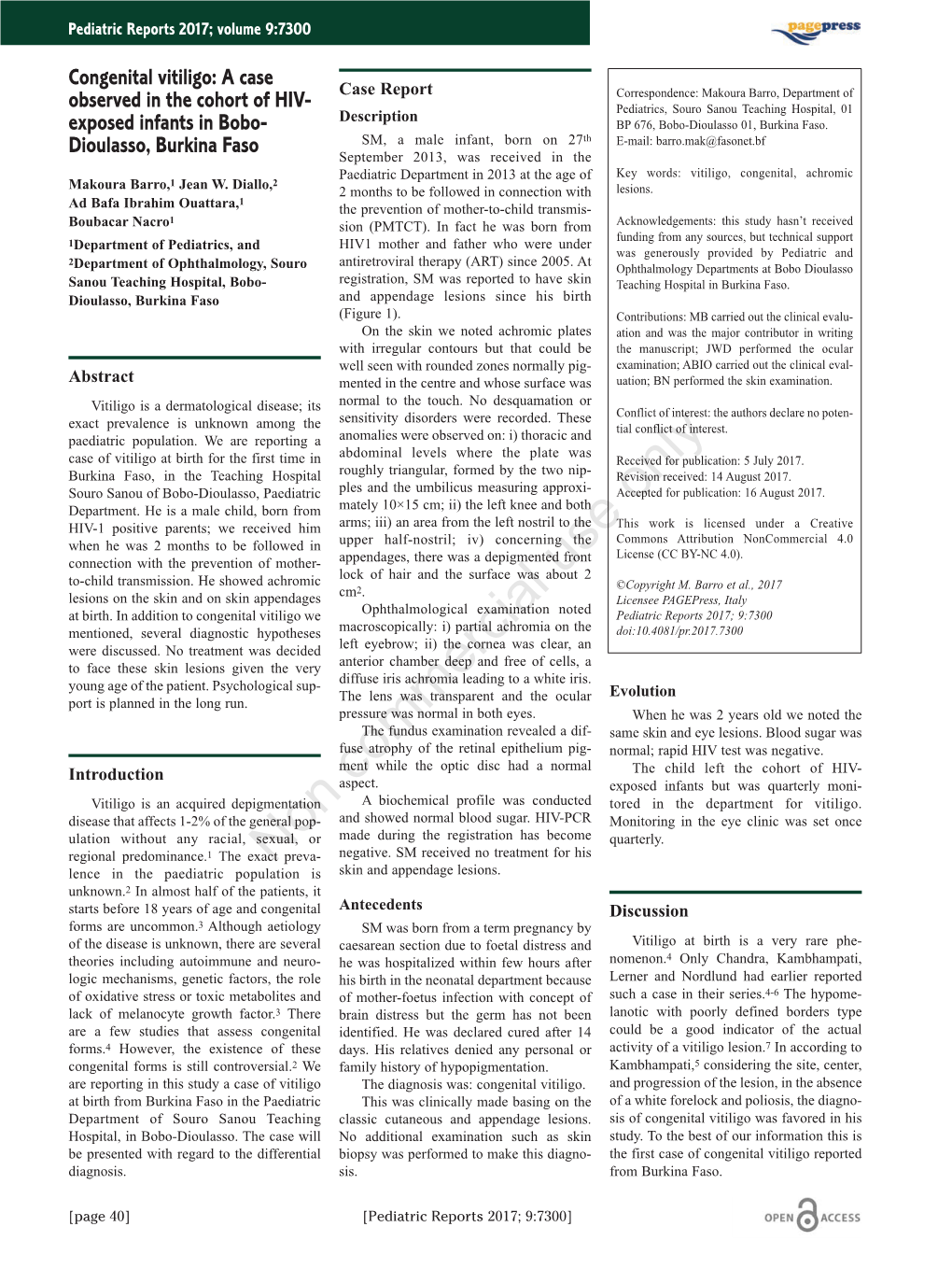 Congenital Vitiligo: a Case Observed in the Cohort of HIV-Exposed Infants in Bobo-Dioulasso, Burkina Faso