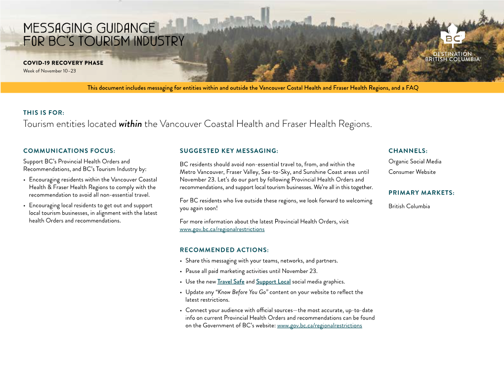Tourism Entities Located Within the Vancouver Coastal Health and Fraser Health Regions