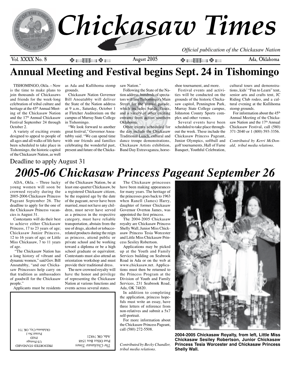 2005-06 Chickasaw Princess Pageant September 26 September Pageant Princess Chickasaw 2005-06