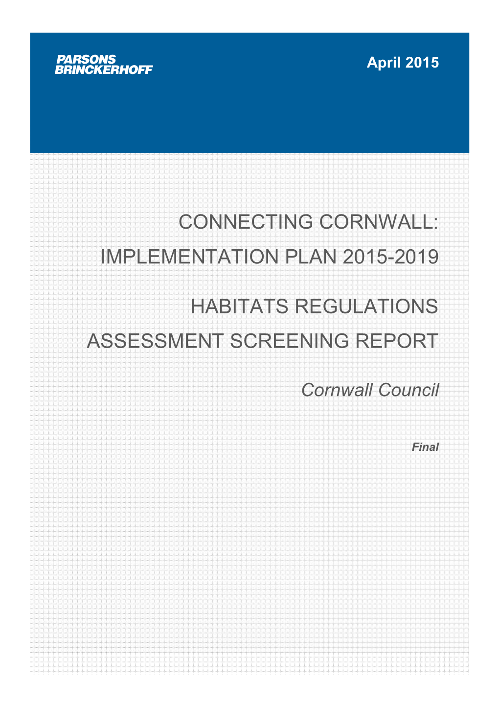Connecting Cornwall: Implementation Plan 2015-2019