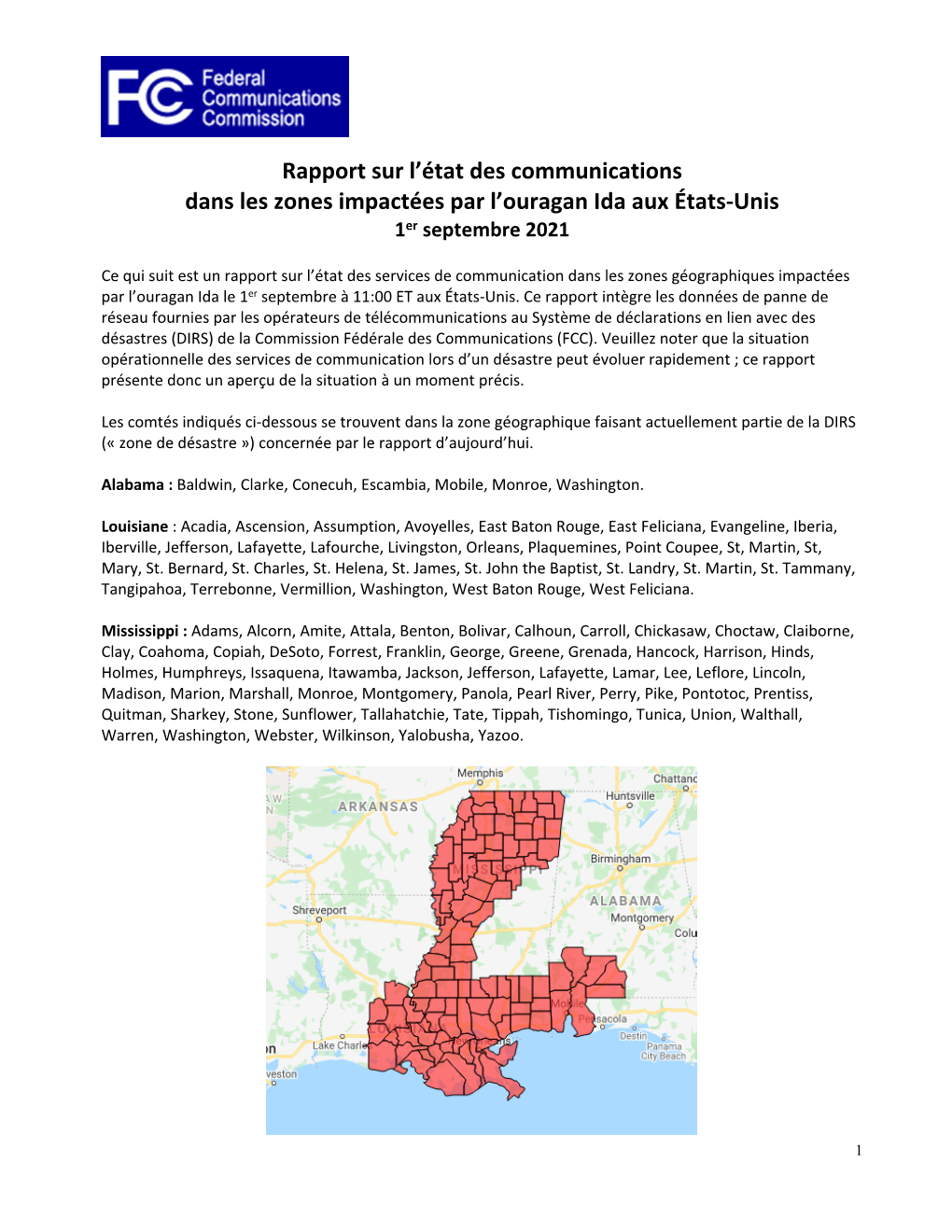 FCC Public Outage Report -Hurricane Ida -09-01-2021 French