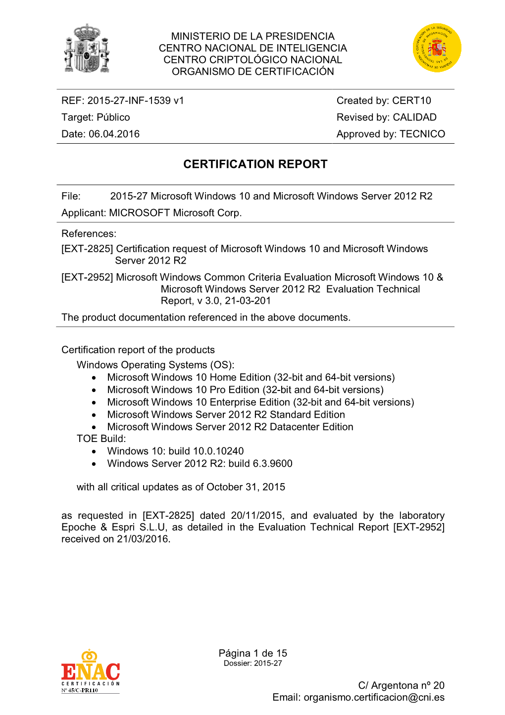 Certification Report