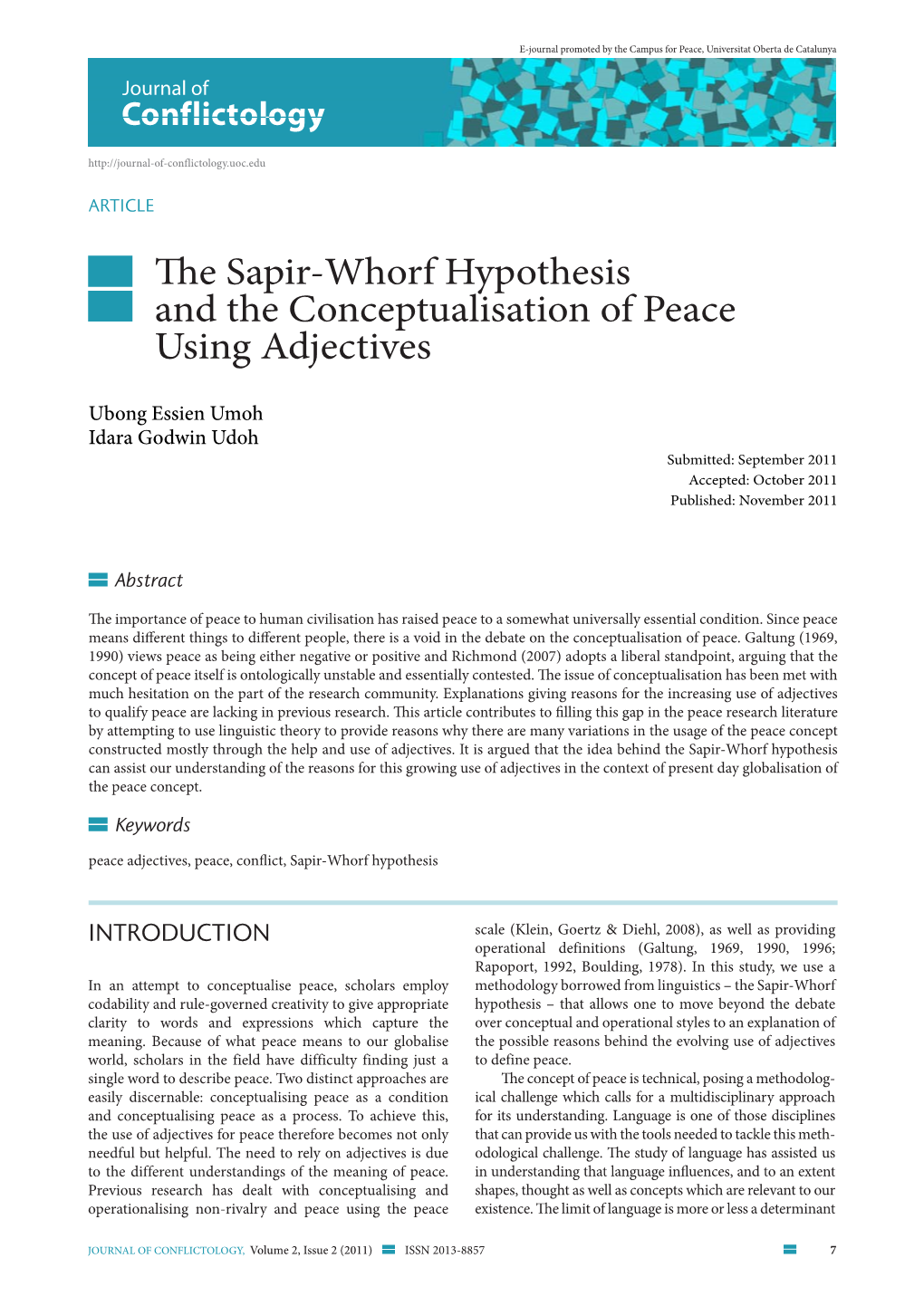 The Sapir-Whorf Hypothesis and the Conceptualisation of Peace Using Adjectives